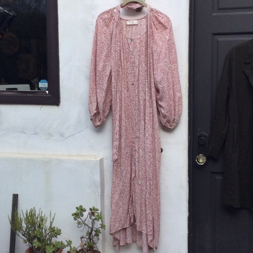 Natalie Martin | “Alex” Midi Dress w/ Sash, Long Belt, Pink & White sz S